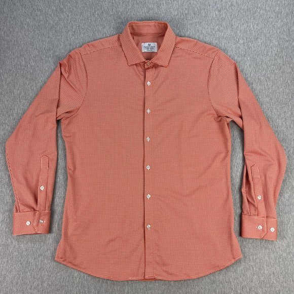 MIzzen + Main Shirt Mens XL Trim Fit Long Sleeve Button Up Red-Orange USA Made - Picture 1 of 9